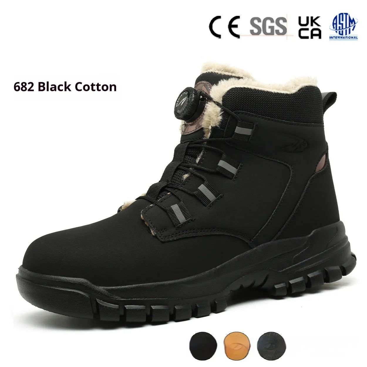 Anti-smashing and puncture-resistant lightweight labour protection safety shoes in black with leather upper