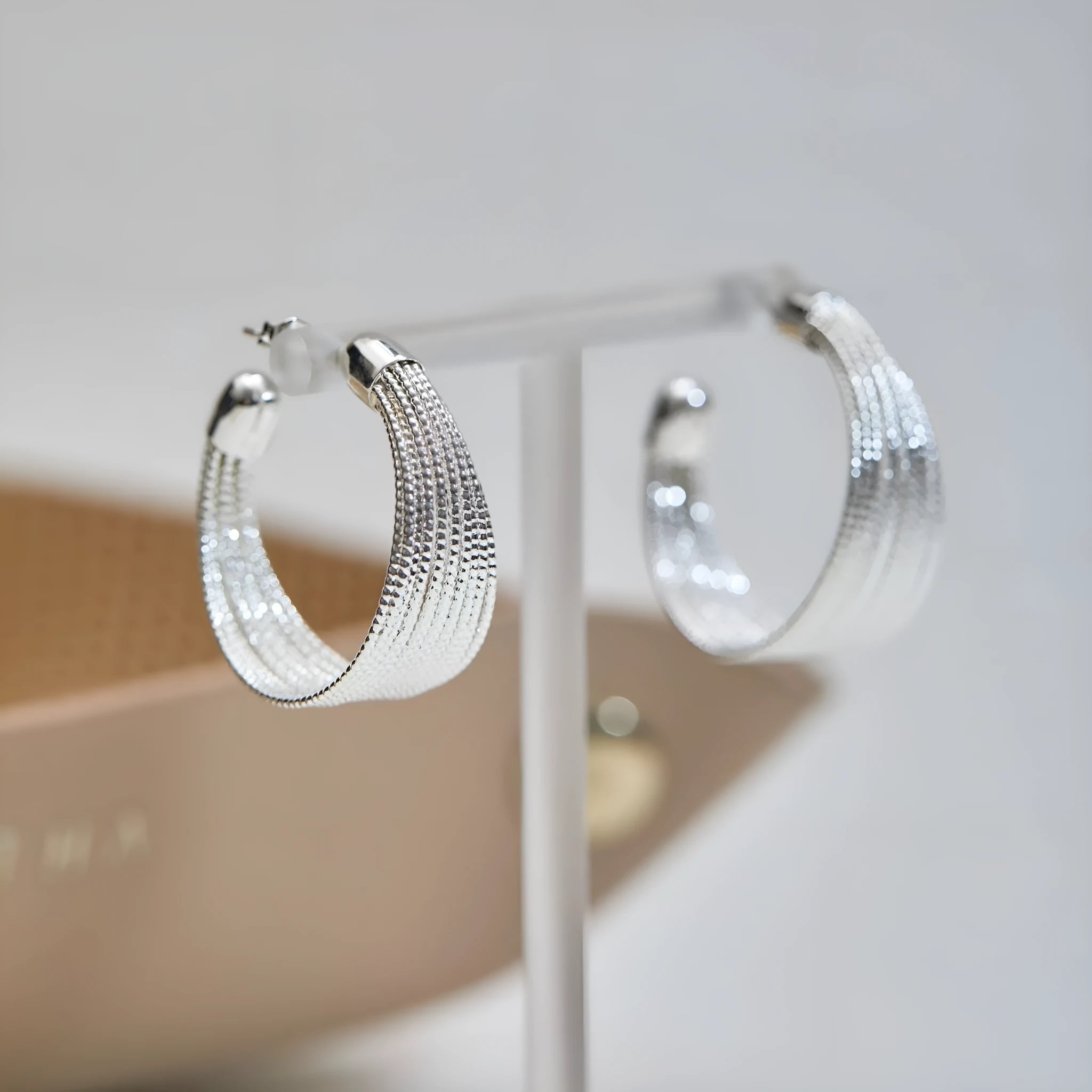 Geometric multi-layer bracelet earrings in silver and gold electroplated copper with stud and clip-on options