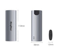 Grey aluminium portable SSD hard drive with USB 3.0 connector for mobile phones and computers.