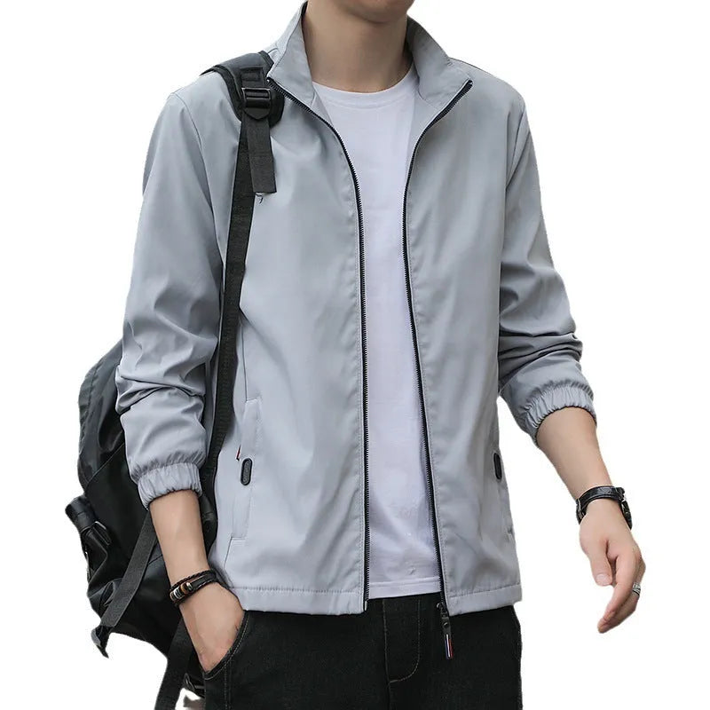 Korean style loose lapel casual jacket in black, shown on a model