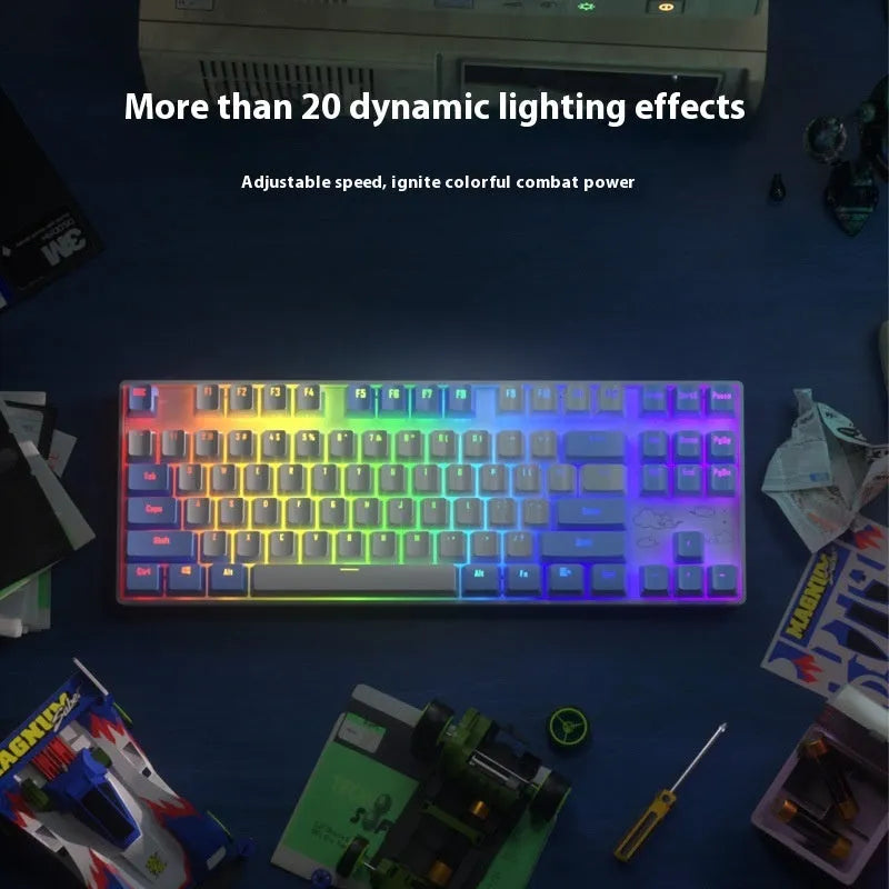 Wireless aluminium mechanical keyboard with hot-swappable switches in blue white colour option
