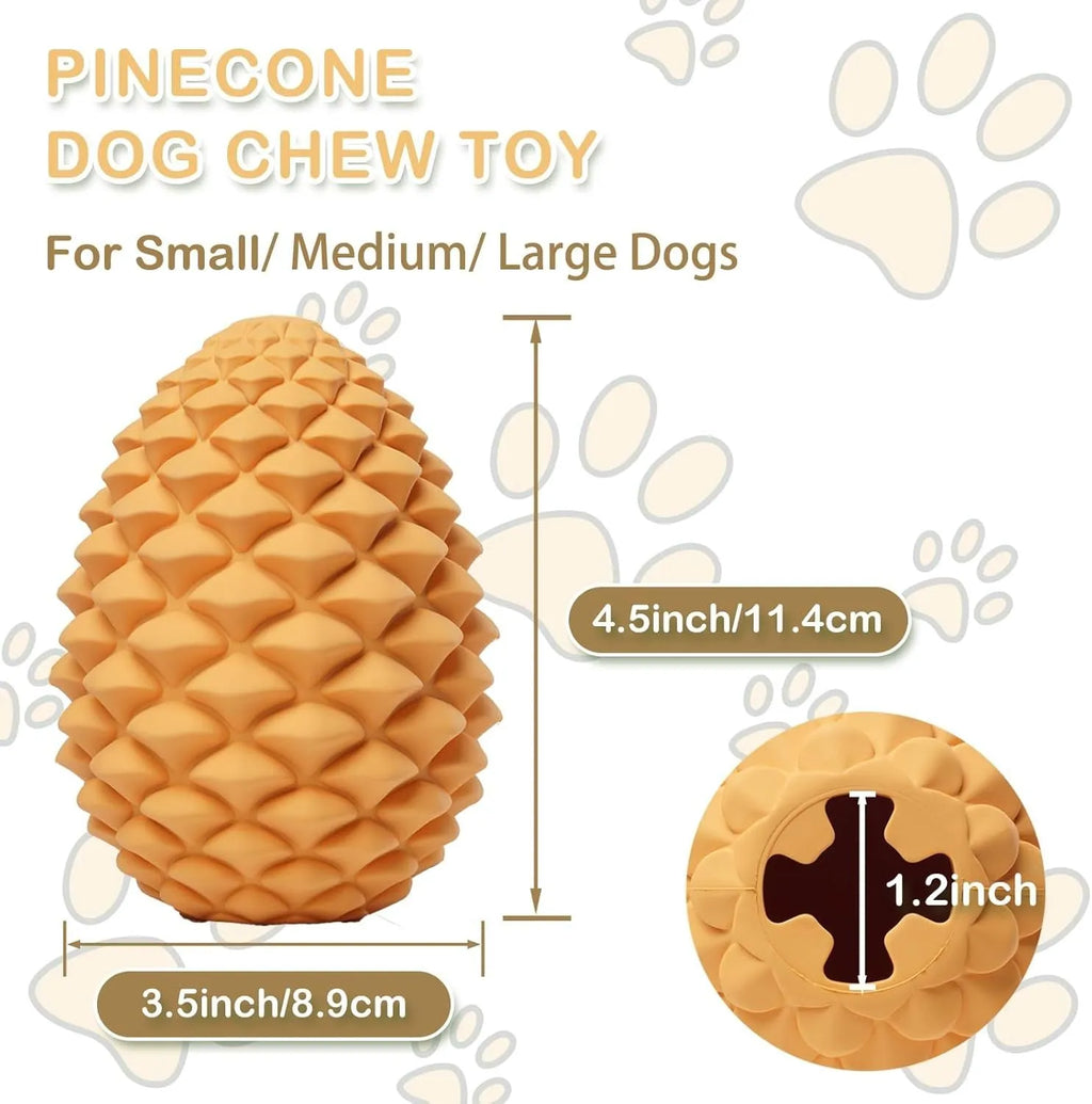 Yellow natural rubber pine cone dog toy with treat dispenser for medium large dogs