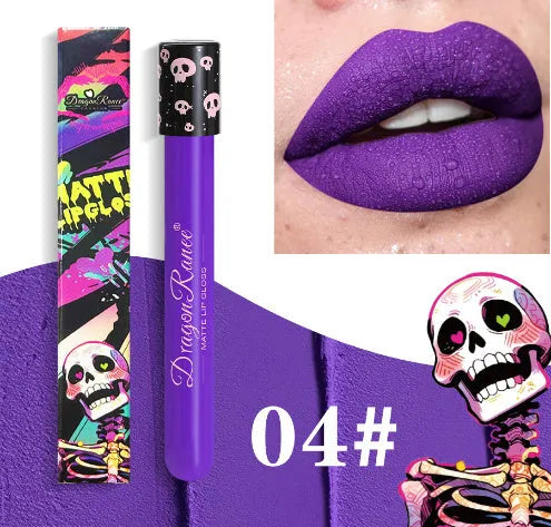 DR160 test tube skull Halloween lip gloss in gold and silver matte shades with waterproof durable formula