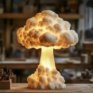 Mushroom cloud shaped table lamp depicting atomic explosion with USB power connection