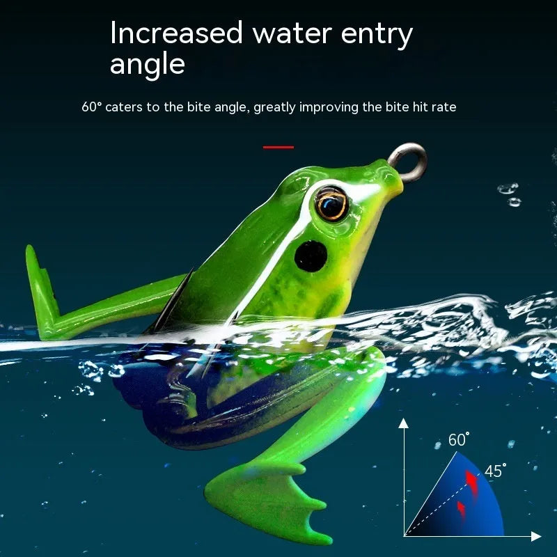 Bionic frog fishing lure with realistic snake head design and double hooks in grass green colour