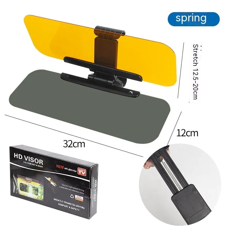 Anti-glare car sun visor with telescopic adjustment and acrylic lens