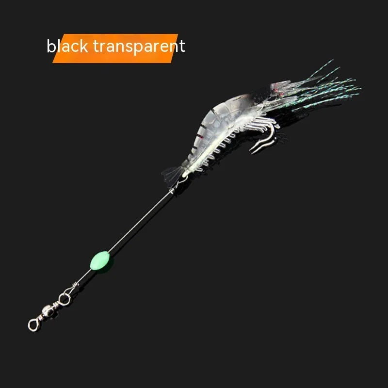 Six soft fishing lures with integrated hooks in colours including black head yellow body and luminous options