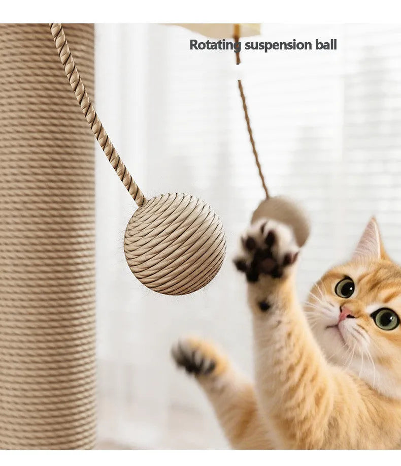 Cat climbing frame with windmill hanging ball and carpet leather scratching surface