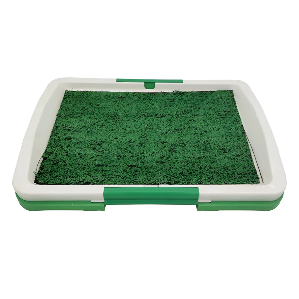 Green artificial grass dog toilet training tray with three-layer construction for indoor puppy potty training