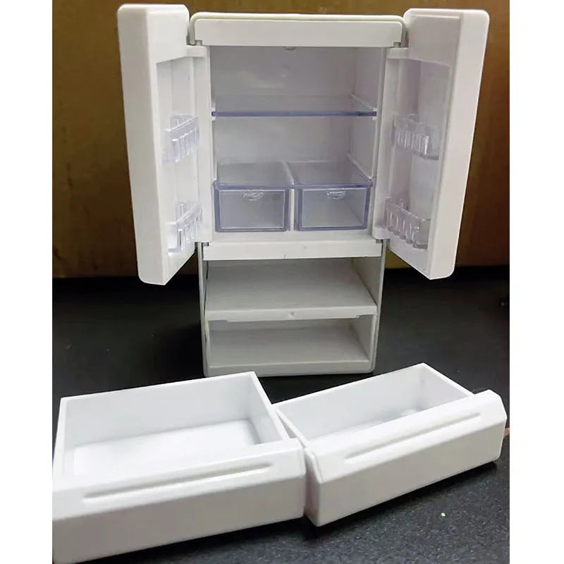 White plastic miniature candy toy model with light-up feature displayed on surface