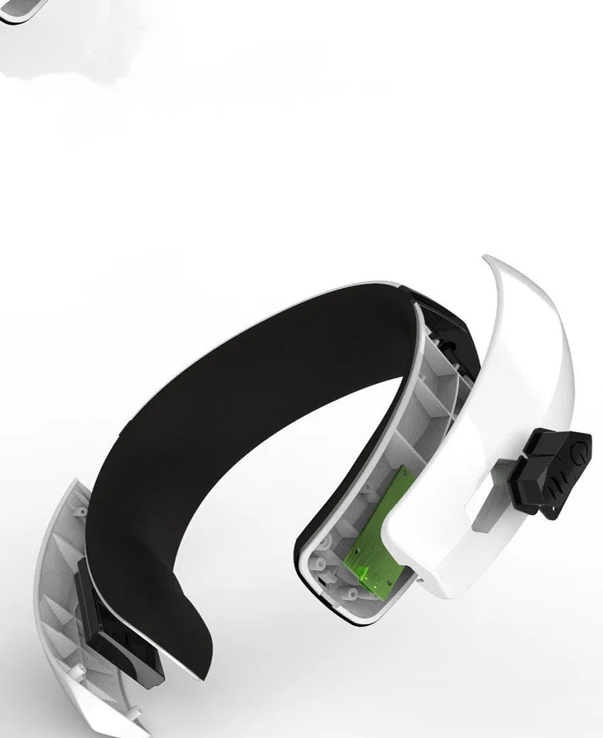 White eye and cervical spine massager with suede material and USB cable, featuring hot compress and vibration functions