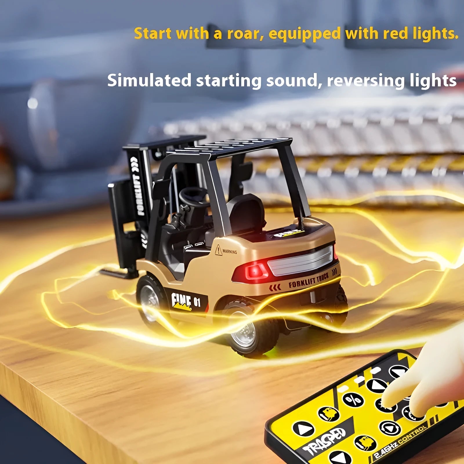 1:64 scale alloy remote control forklift truck model with Bluetooth mobile control and accessory set
