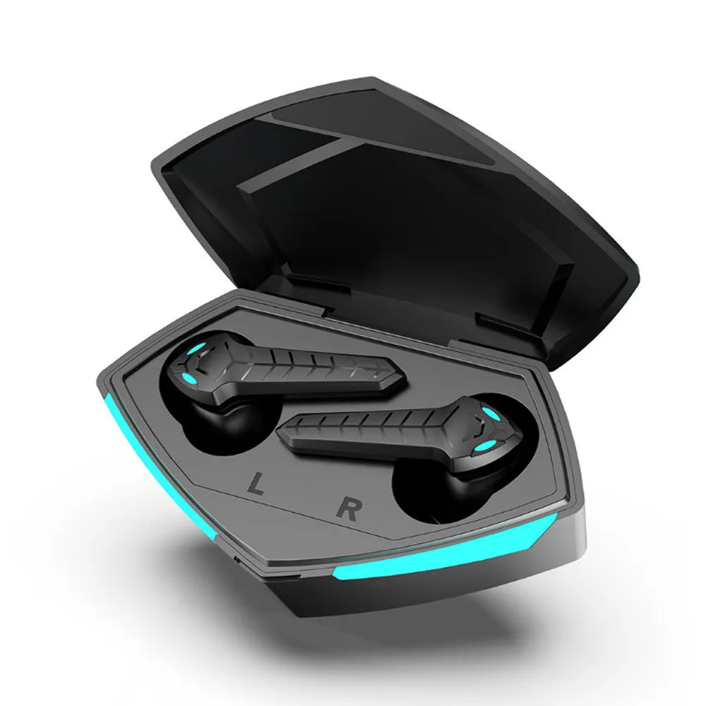 X15 wireless in-ear Bluetooth gaming headset with charging case, shown in optional colours with IPX4 splash-proof rating.