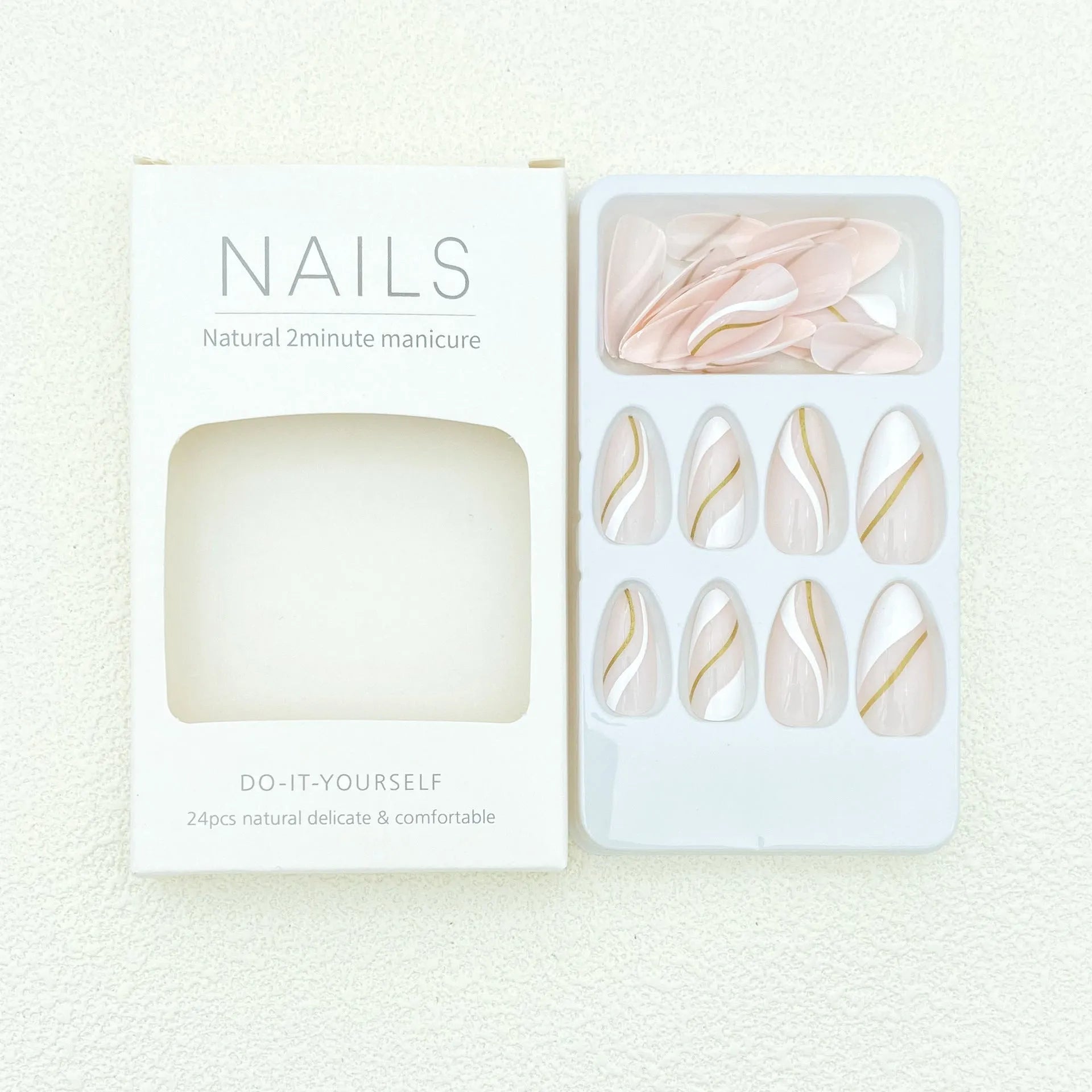 Plastic wearable nail stickers in JF0518 plaid pattern with medium drop shape and jelly glue backing.