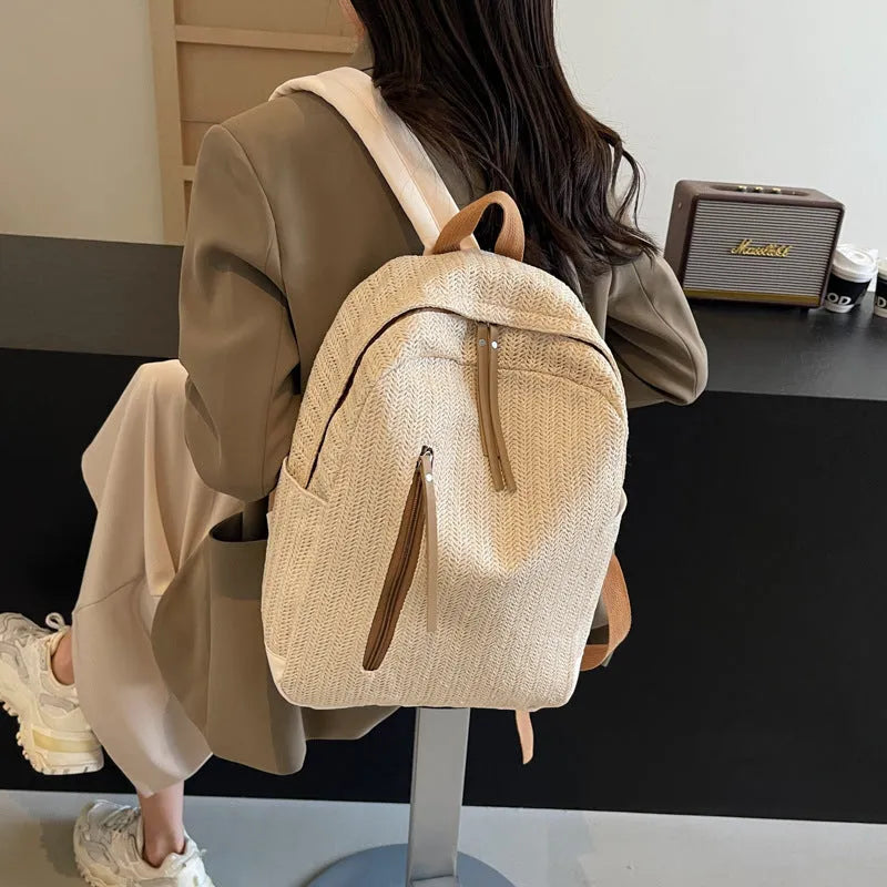 Minimalist waterproof polyester backpack for women in urban simplicity style with phone pocket