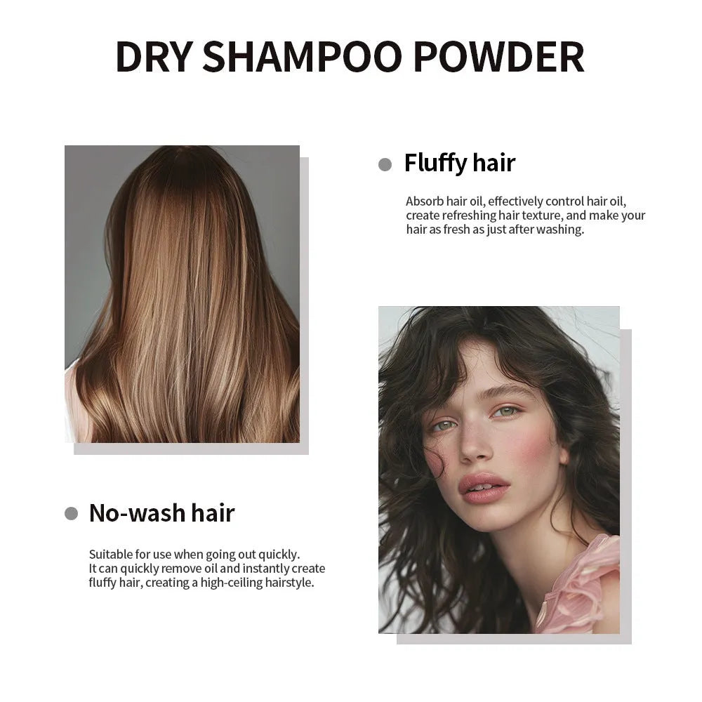 Single-use 5g packet of dry shampoo powder for oily hair, shown with floral, cherry, and ocean scent variants.