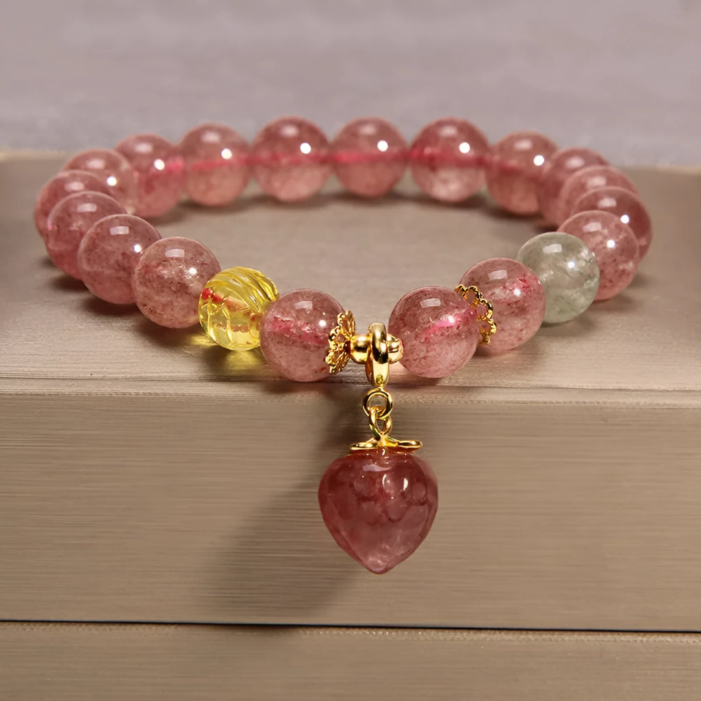 Women's multi-layer crystal bracelet in Korean style with garnet, pearl, quartz, jade and moonstone pendants.