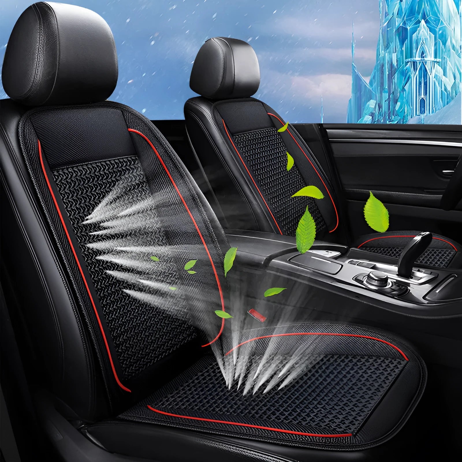 60cm square black car seat cushion with ventilation and massage functions and power cord