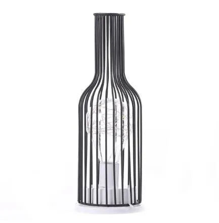 Minimalist hollow wrought iron table lamp in red wine glass style with warm white LED light.