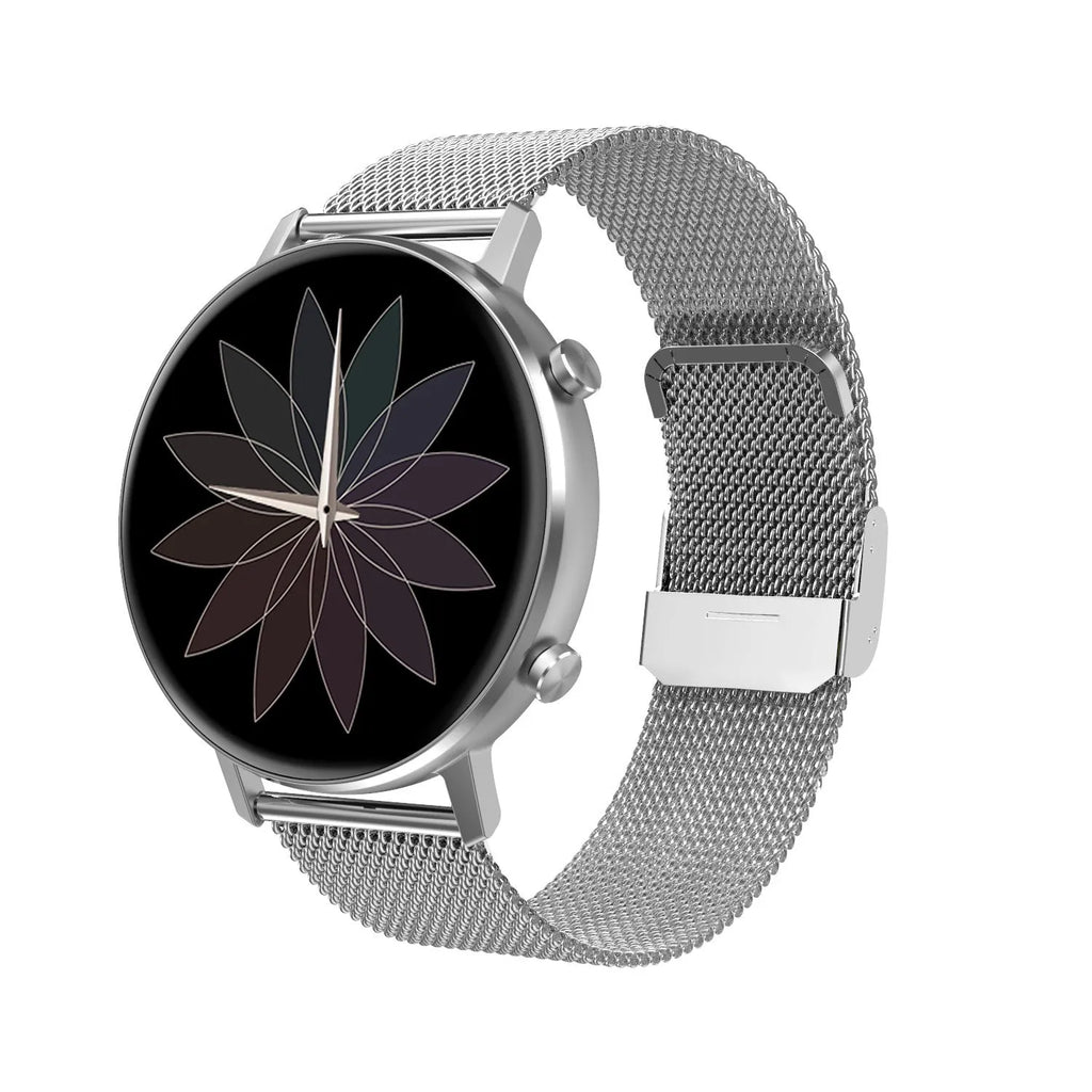 DT96 smart fitness bracelet with colour display and stainless steel strap in black, rose gold, or silver