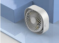 USB desk fan alarm clock with 360-degree rotation in deep blue colour