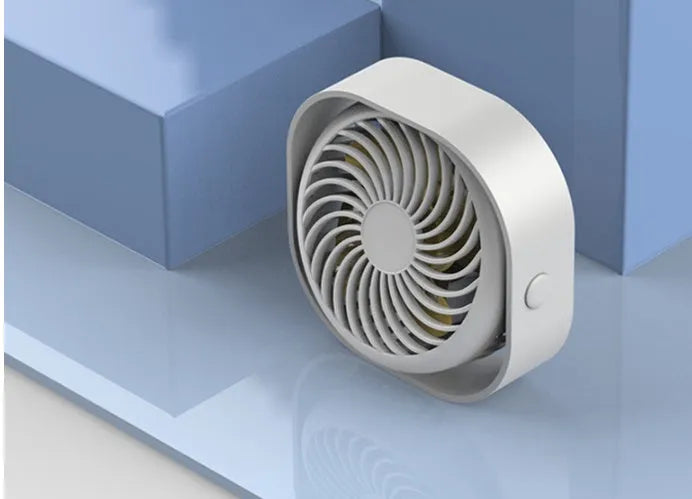 USB desk fan alarm clock with 360-degree rotation in deep blue colour