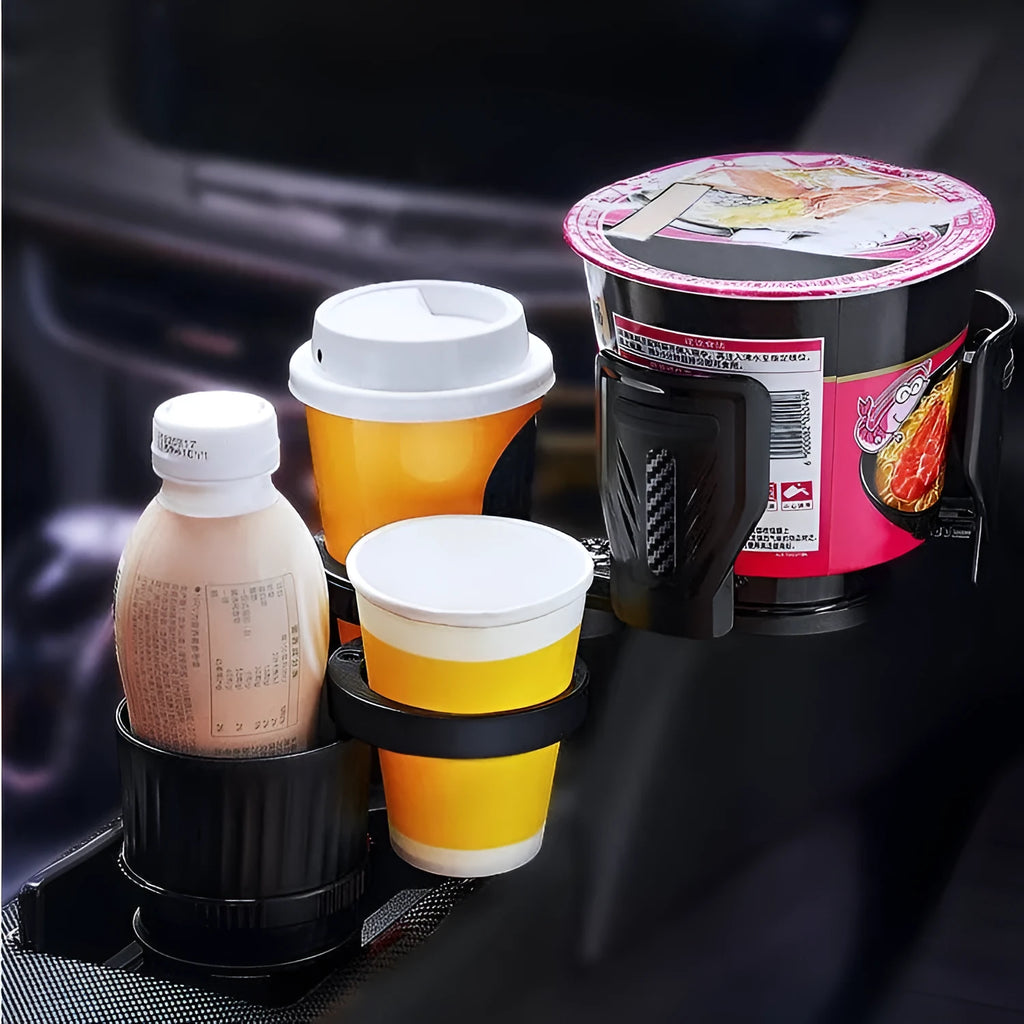 One Point Four car cup holder with retractable adjustable bottom in carbon fibre black