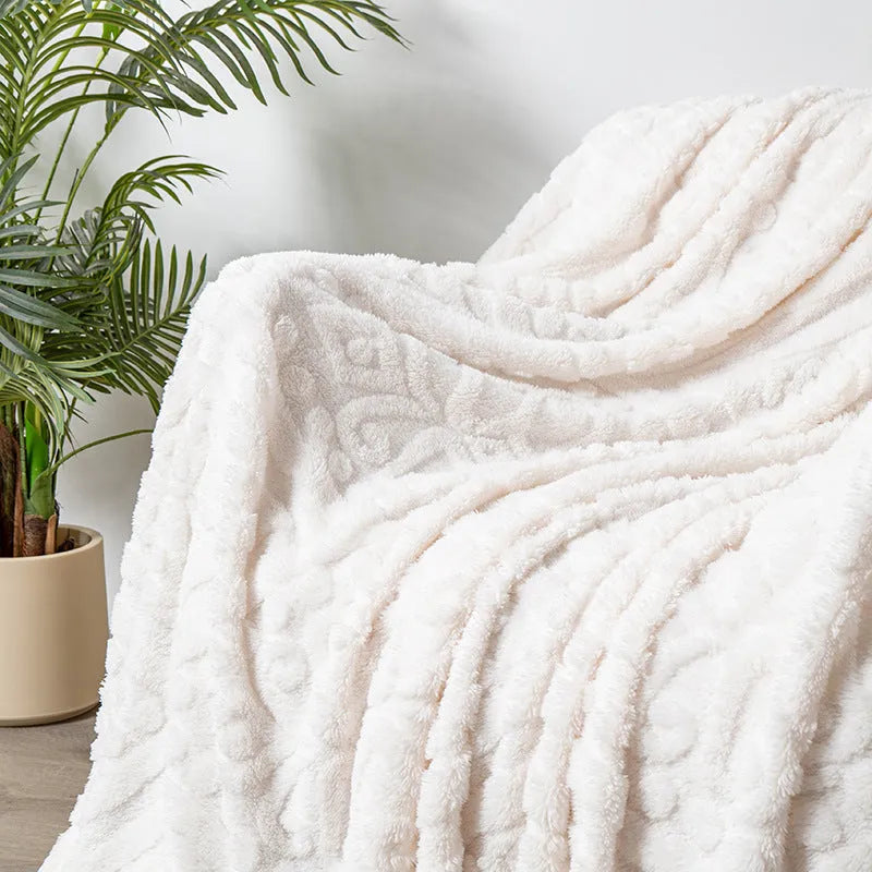 Shu Cotton Velvet Jacquard reversible throw blanket in fog blue colour showing solid and patterned sides