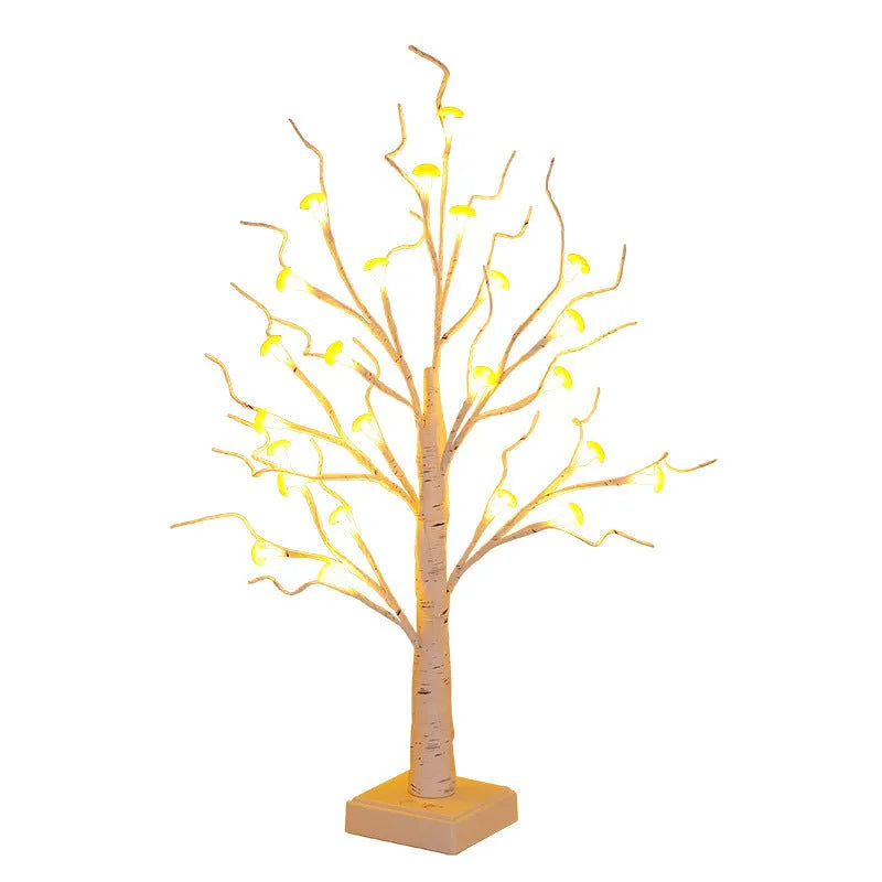 60cm tall plastic mushroom tree lamp with 24 white LED flowers on a warm white lit stand