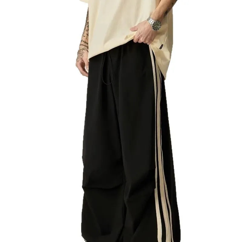Black men's wide-leg climbing pants with high-waist design and straight silhouette
