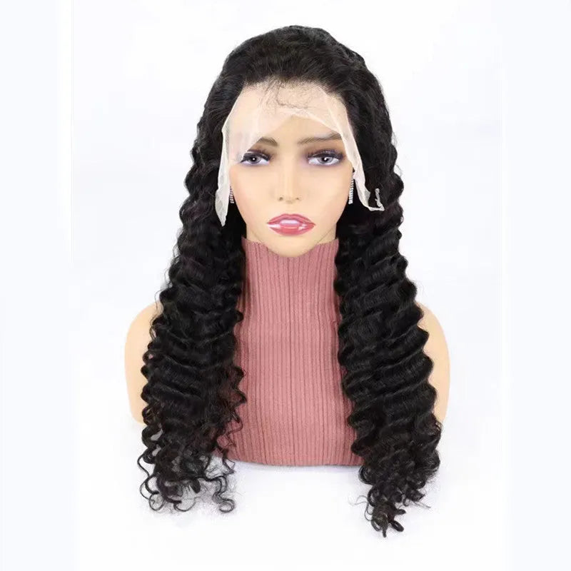 Solid colour human hair half lace wig displayed with straight, long hair, showing the natural-looking lace front.