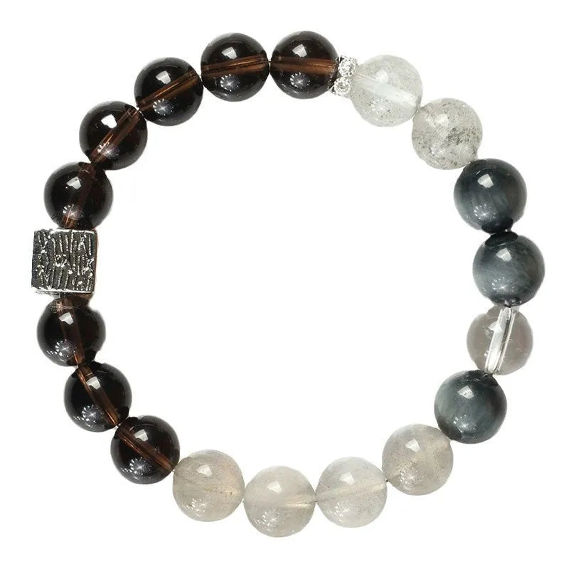 Khaki crystal couple bracelet with geometric Chinese style design measuring 10mm