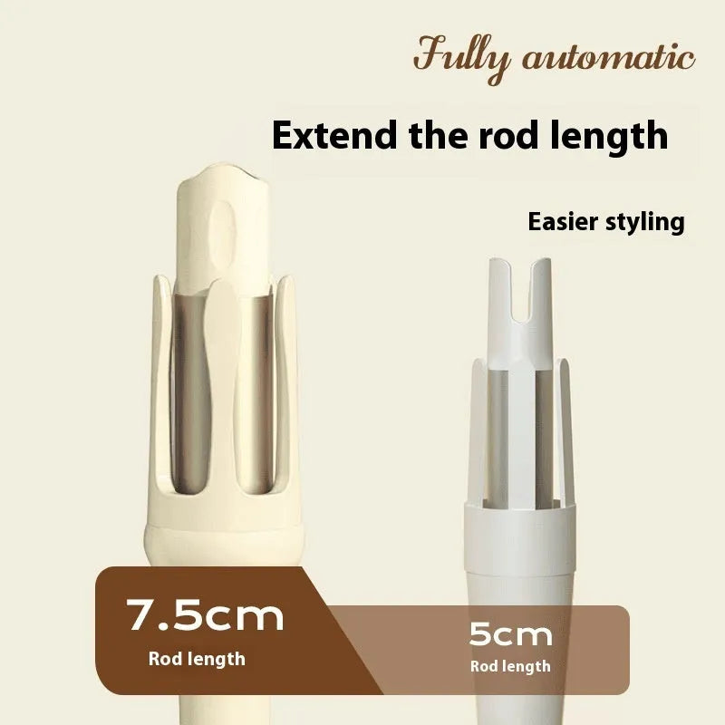 White automatic hair curler with 32mm barrel showing pink or purple colour accents and included power adapter