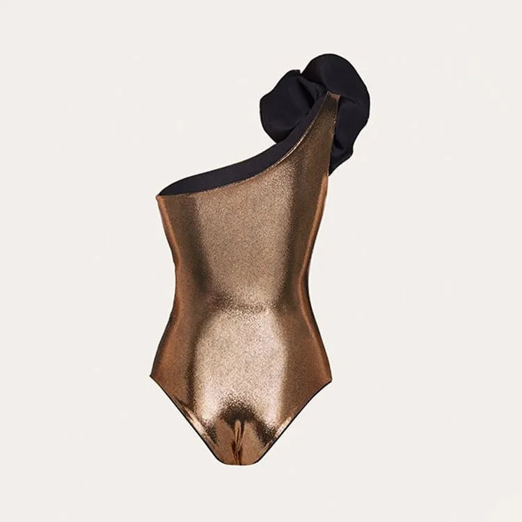 Gold handmade hollow-out halter neck one-piece swimsuit for swimming