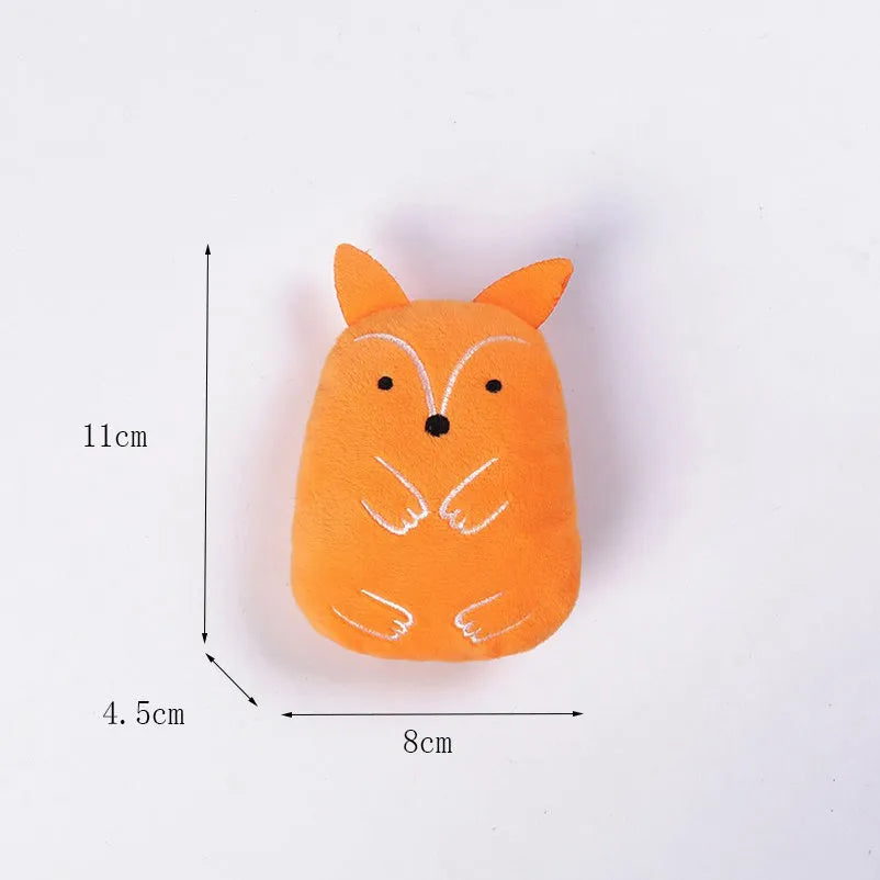 Small brown plush cat toy with catnip for chewing and interactive play.