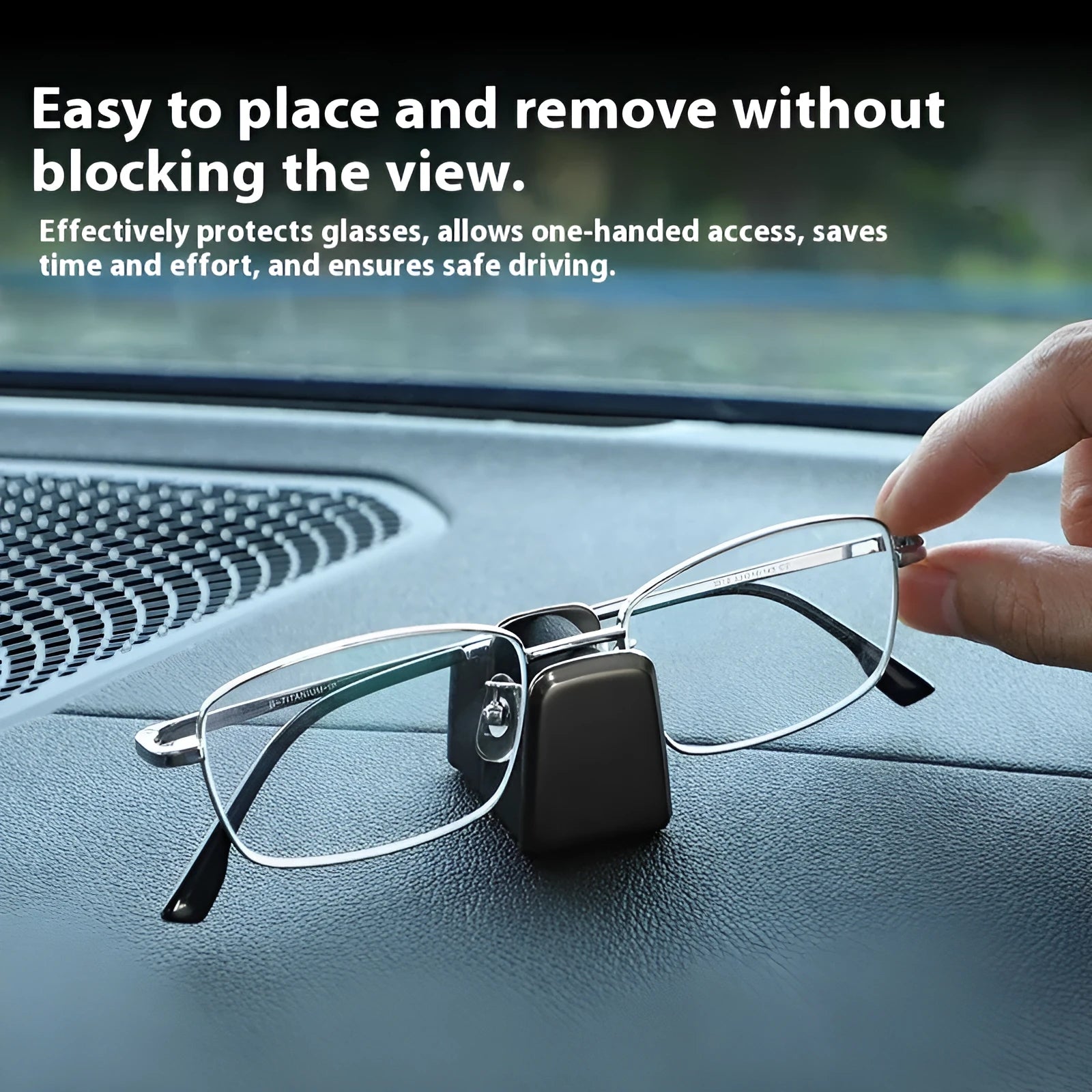 Zinc alloy and leather car dashboard clip for holding sunglasses, in black colour