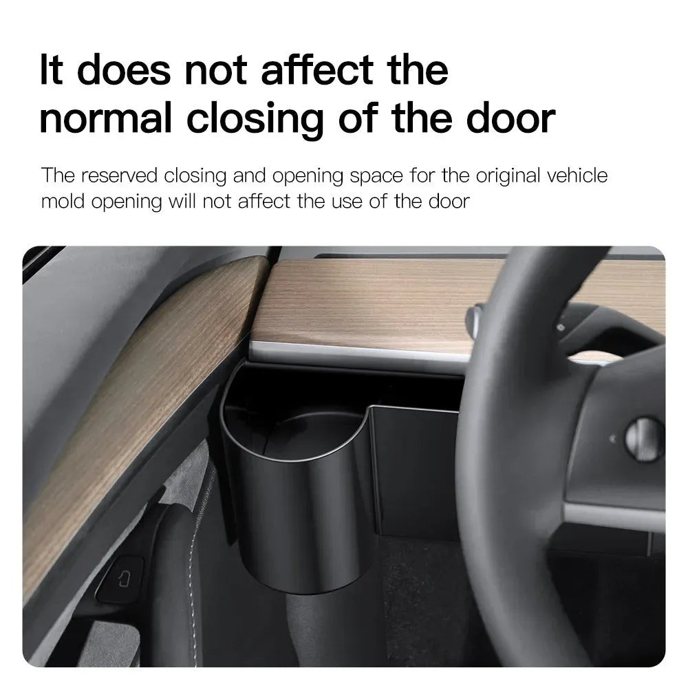 Plastic dashboard water cup holder designed for Tesla Model 3 and Model Y cars.