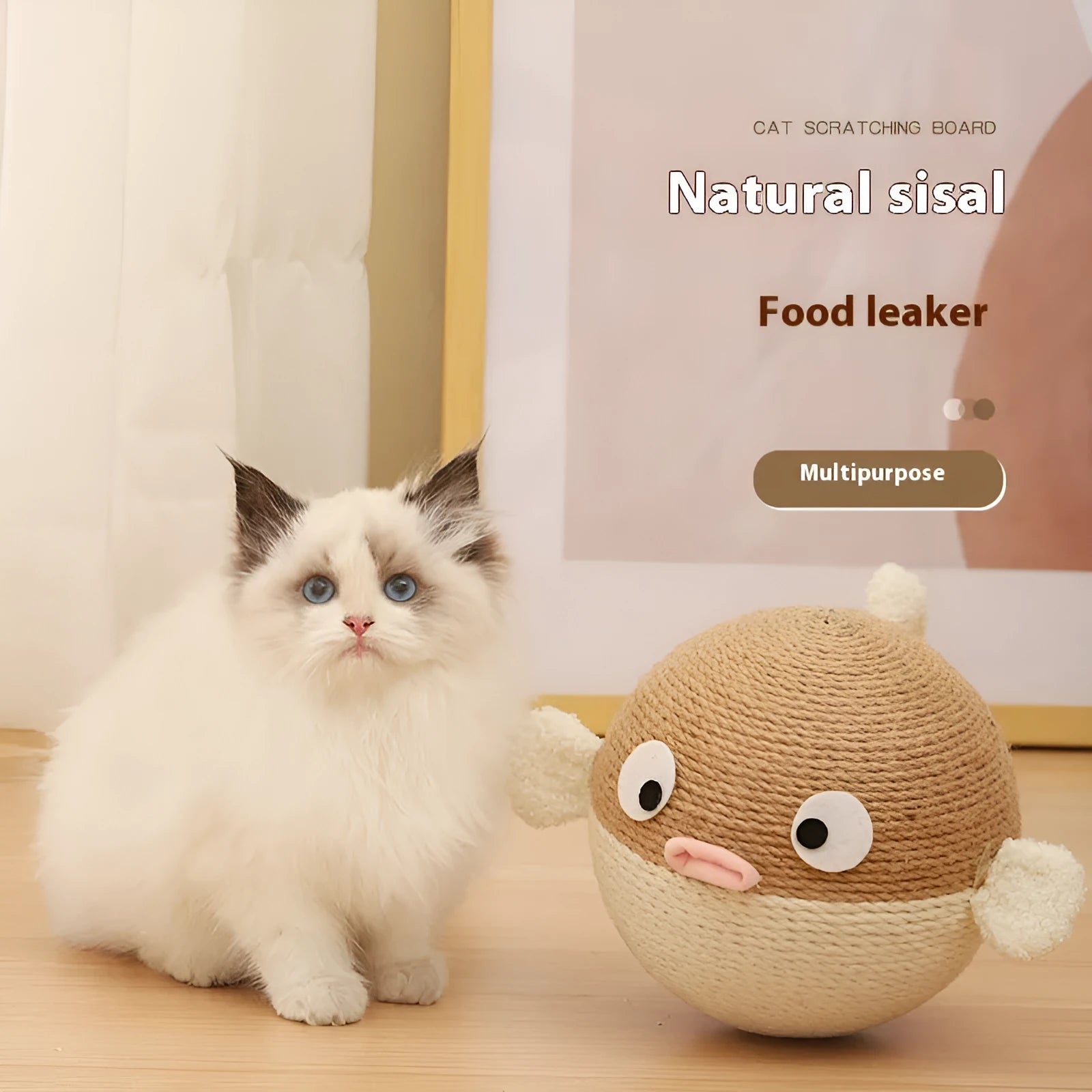 15cm cubed sisal hemp pet puzzle tumbler toy with puffer leakage food feeder design