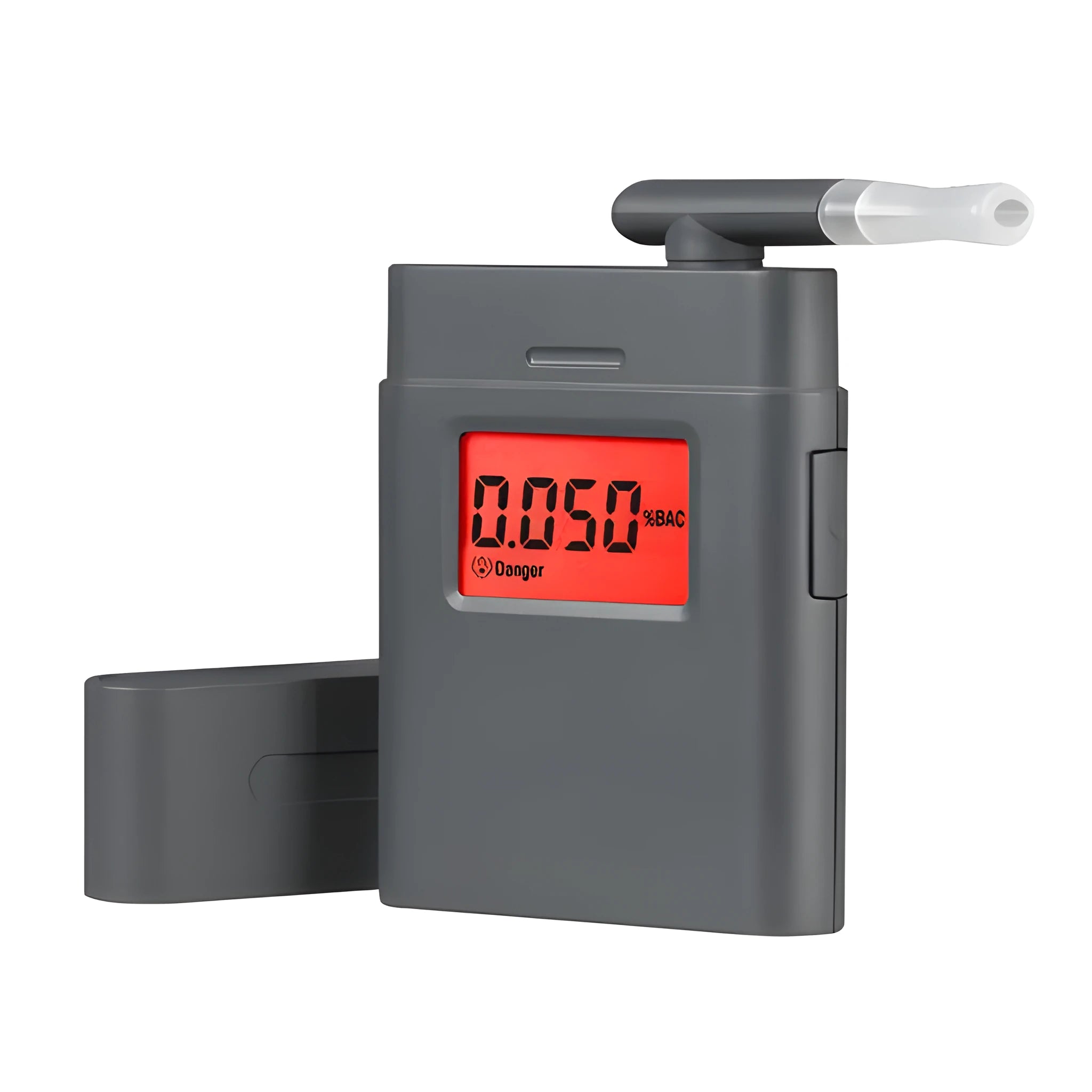 Black handheld At-838 alcohol breath detector with display screen showing BAC measurement