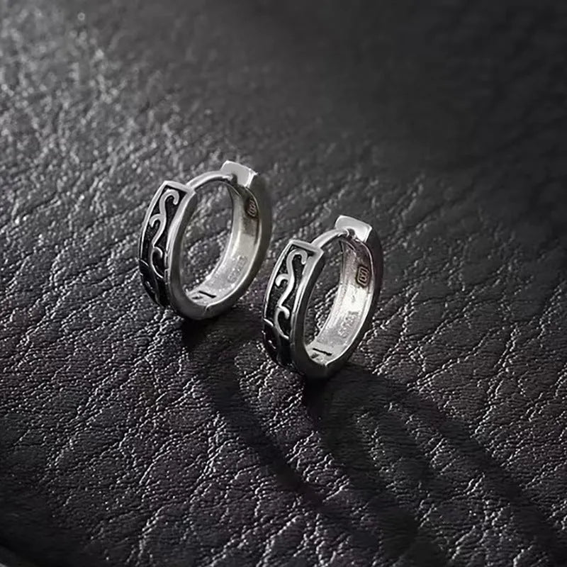 Men's geometric copper earrings in silver and coloured finishes, showing 10mm and 14mm sizes.
