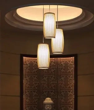 Bamboo plait ceiling pendant lamp with woven construction and E27 lamp holder for halls and staircases