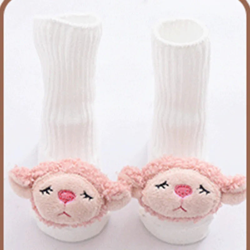 Cotton baby floor socks in blue bow pattern for infants 0-3 months.
