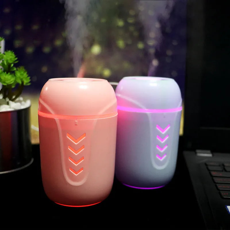 X3 portable car humidifier with columnar shape in blue, pink, or white colours showing USB port
