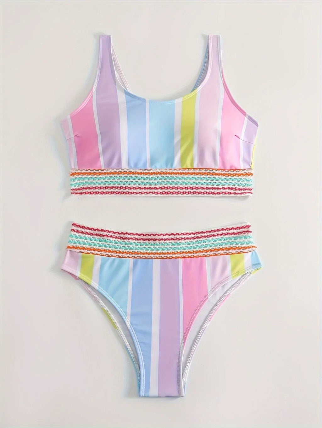 Women's striped two-piece bikini swimwear set for swimming sports activities