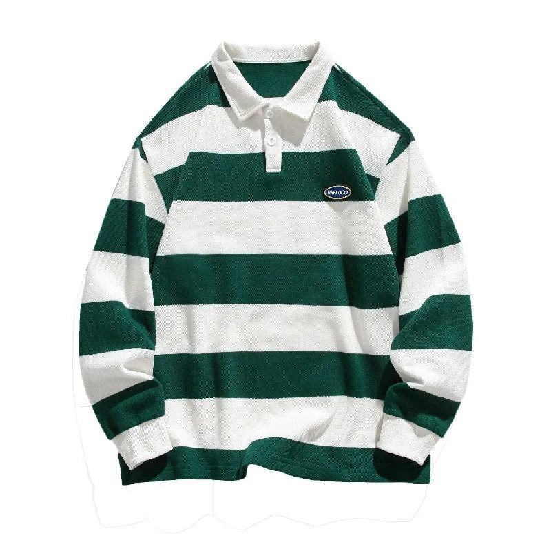 Pearl cotton polo shirt with sweater lapel collar in loose fit long sleeve design
