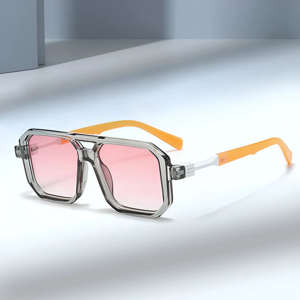 Retro double beam pilot sunglasses with acetate frames in multiple colour options
