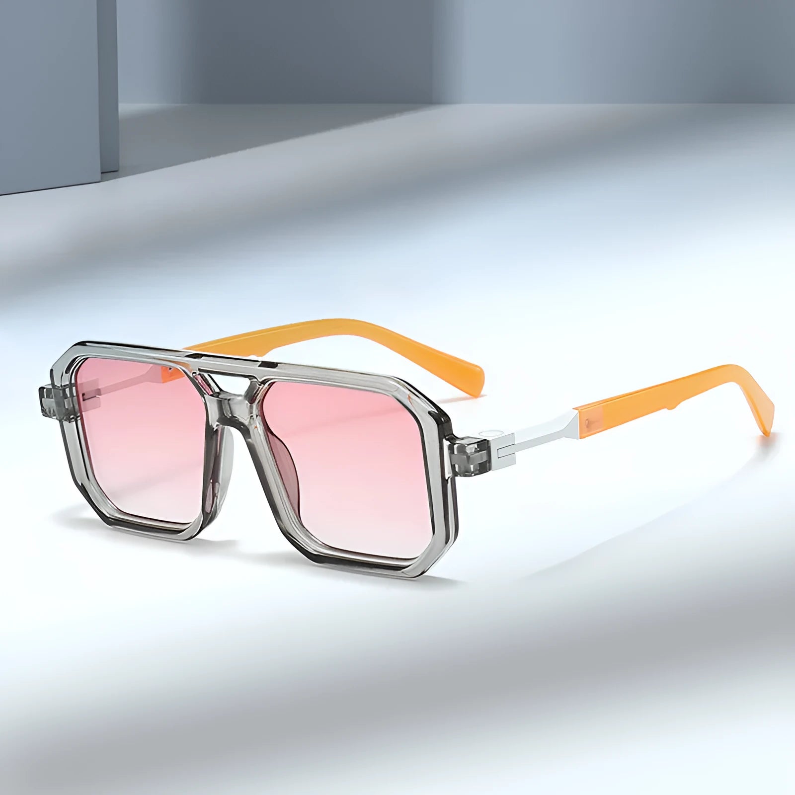 Retro double beam pilot sunglasses with acetate frames in multiple colour options