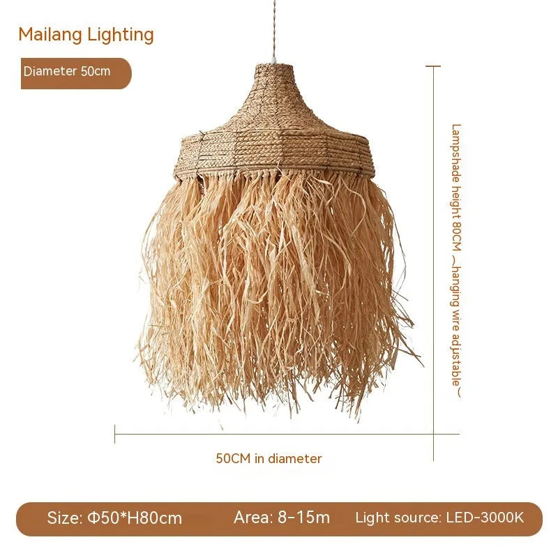 Retro Southeast Asian style restaurant chandelier made from wild vetch and willow with 50cm diameter