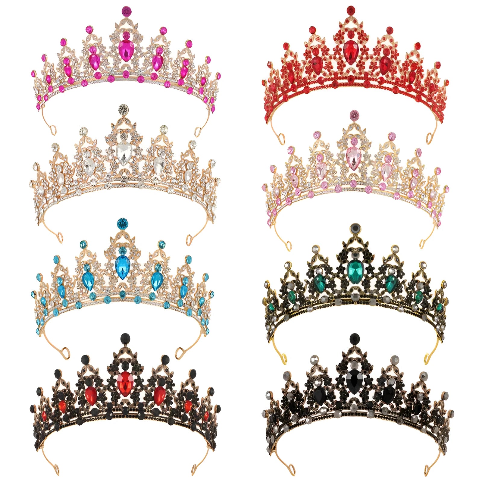 Baroque style bridal crown headdress with rhinestones in silver and gold colour options