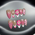 French style 3D lily ice flower design on almond-shaped plastic false nails.